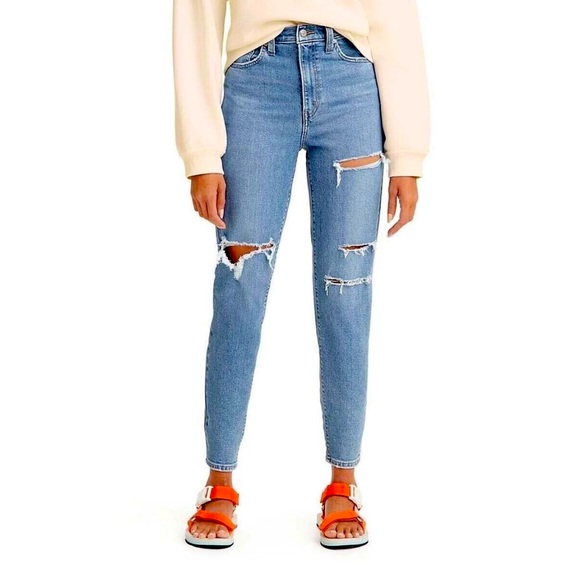 Levi's High Waisted Mom Jeans Women's Size 25x29 Distressed Denim Blue Jeans NWT - Picture 1 of 9